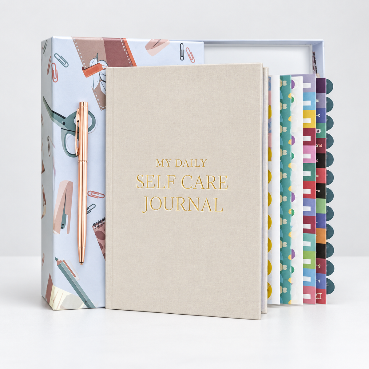 Self-Care Journal Gift Set in beige with minimal cover