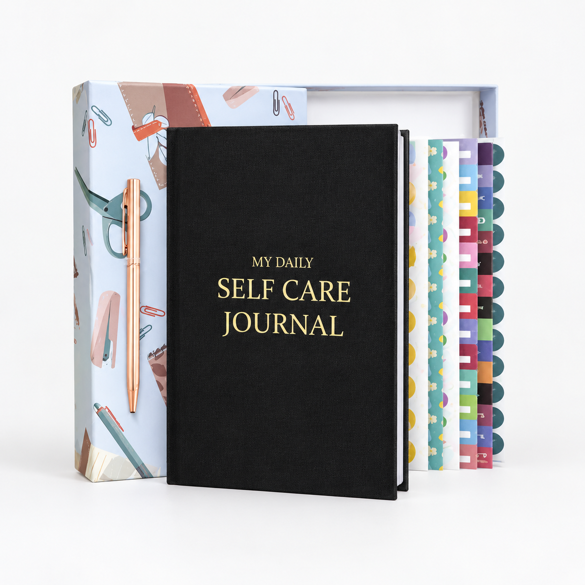Self-Care Journal Gift Set in black with minimal cover