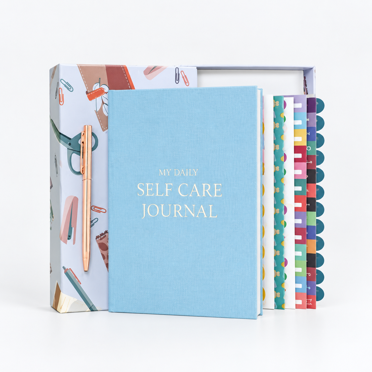 Self-Care Journal Gift Set in blue with minimal cover