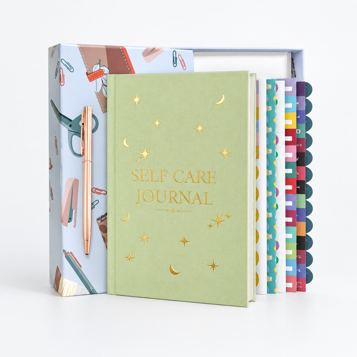 Self-Care Journal Gift Set in green with celestial cover