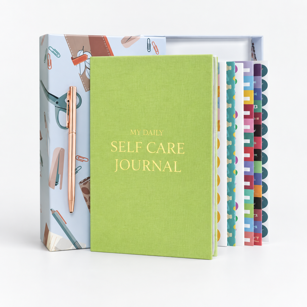 Self-Care Journal Gift Set in green with minimal cover