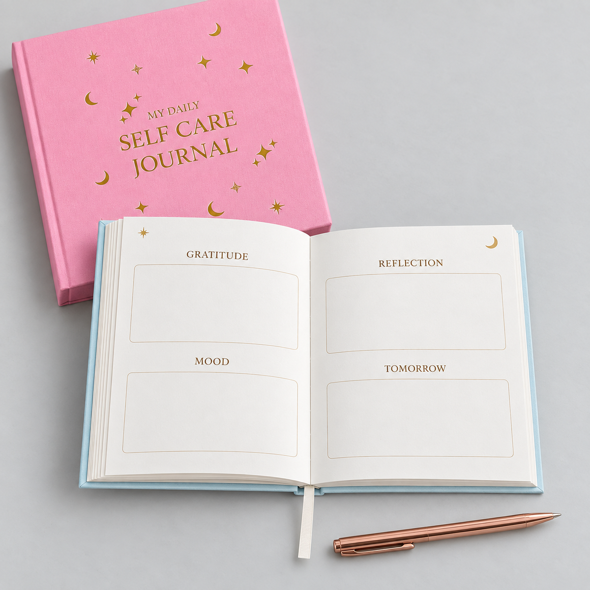 Self-Care Journal Gift Set open guided reflection pages