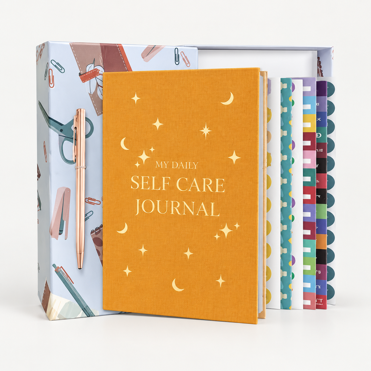 Self-Care Journal Gift Set in orange with celestial cover