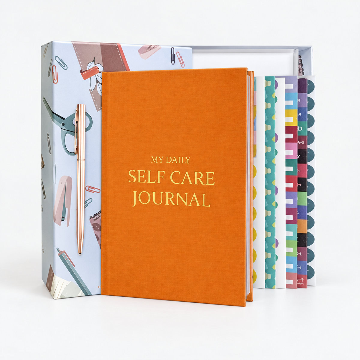 Self-Care Journal Gift Set in orange with minimal cover