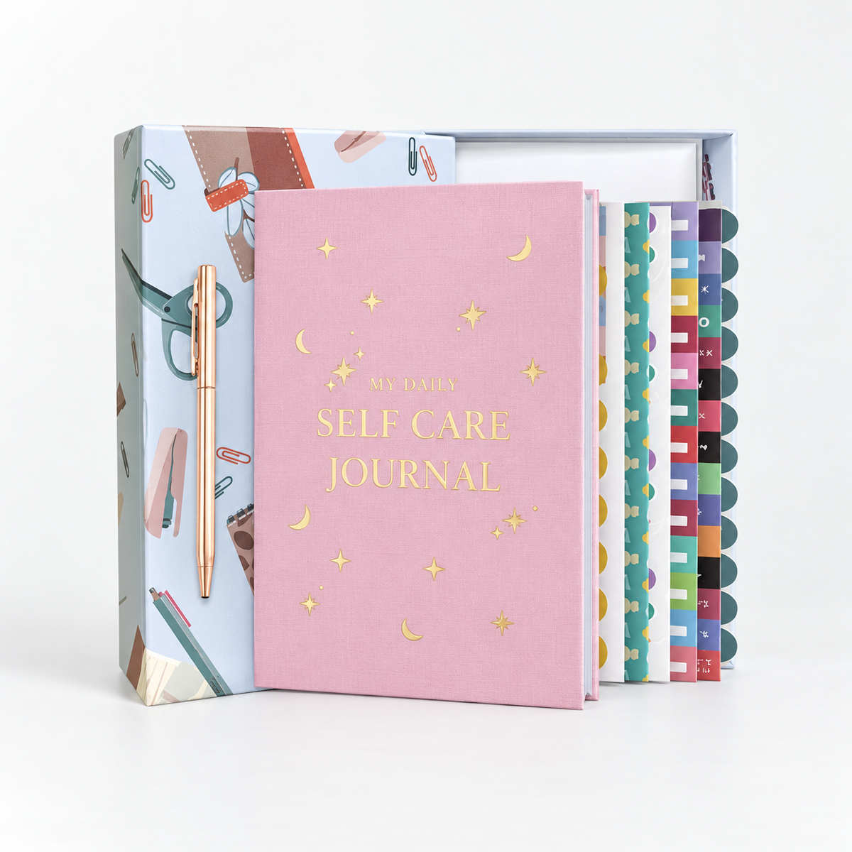 Self-Care Journal Gift Set in pink with celestial cover