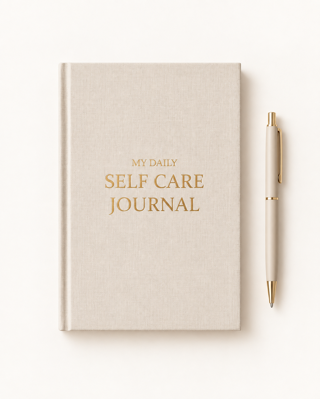 Minimalist beige self-care journal flat lay