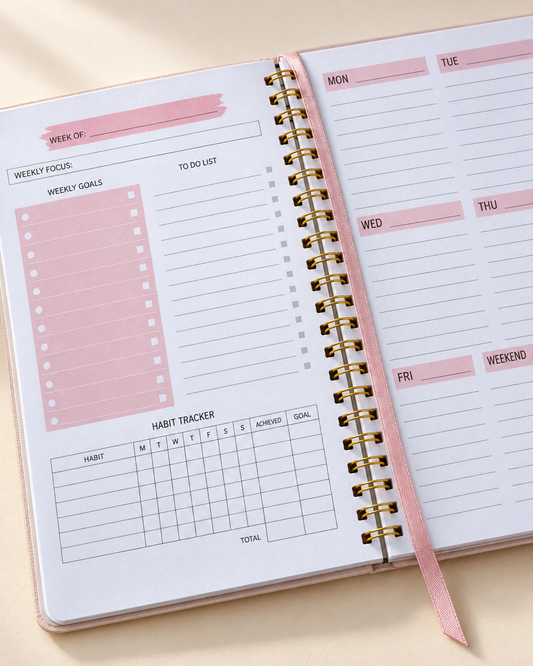 Open Weekly Planner with Ribbon Marker